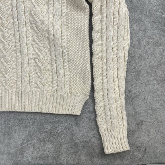 Polo Ralph Lauren Sweater Women's Large Beige Chunky Fisherman Knit Preppy - Picture 4 of 11